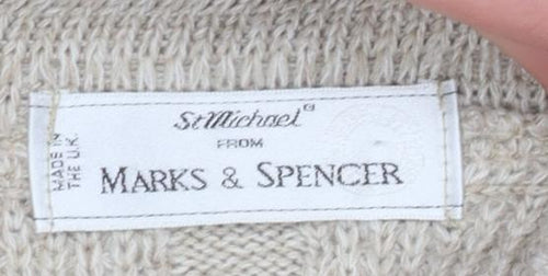 Marks & Spencer Men’s Beige V-Neck Cable-Knit Jumper Medium