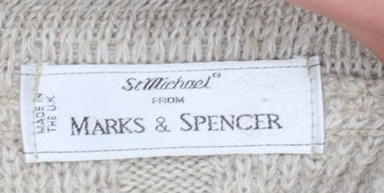 Marks & Spencer Men’s Beige V-Neck Cable-Knit Jumper Medium