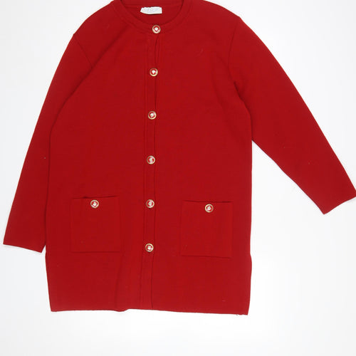 Grazia Women's Red Merino Wool Blend Long Sleeve Cardigan Size 16