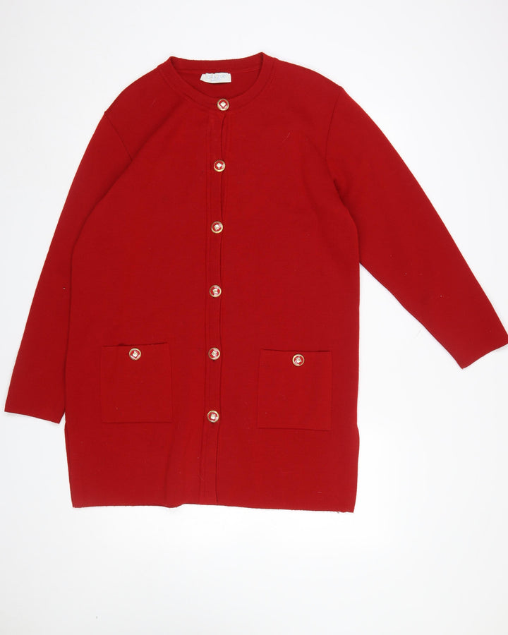 Grazia Women's Red Merino Wool Blend Long Sleeve Cardigan Size 16