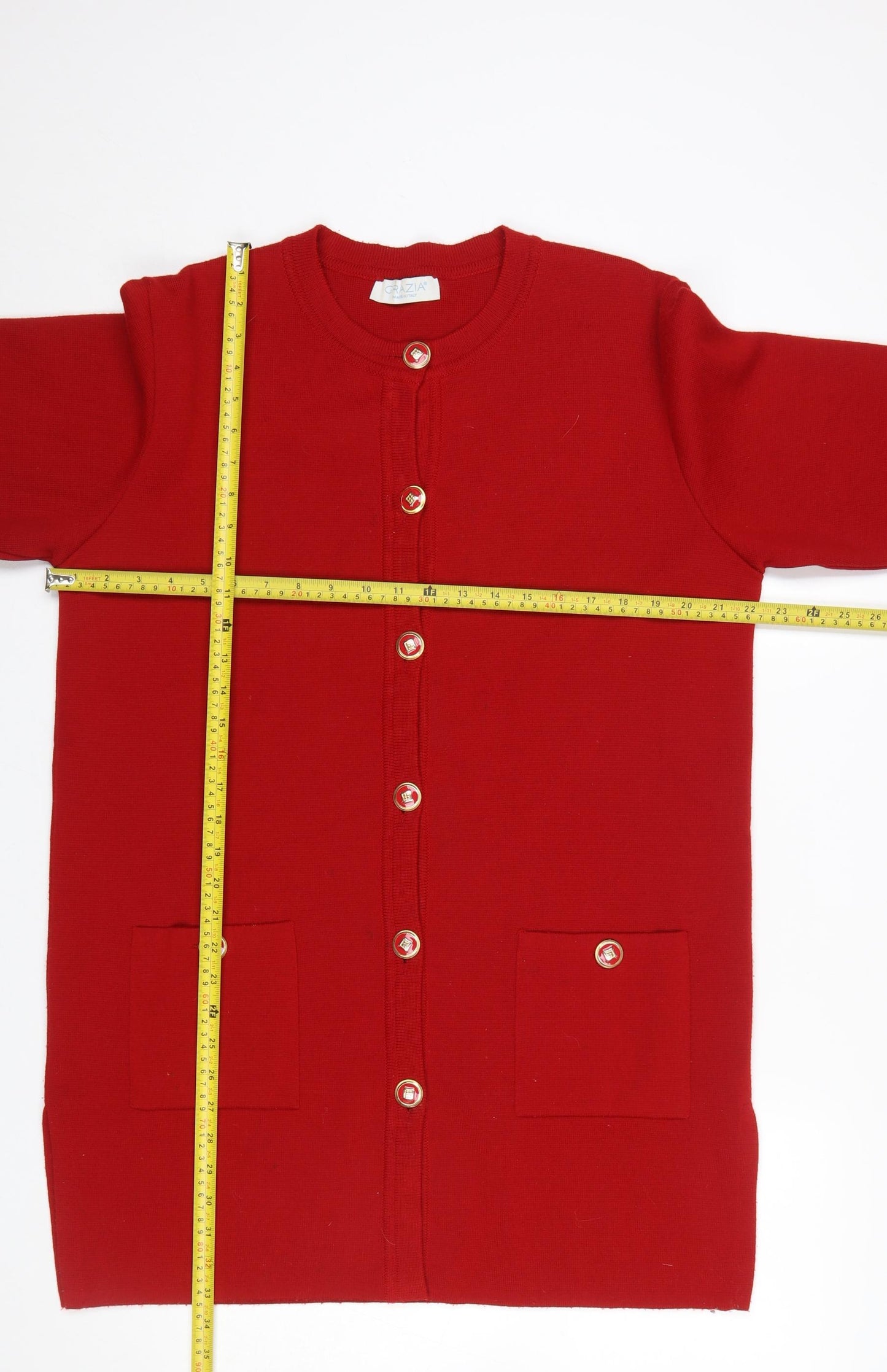 Grazia Women's Red Merino Wool Blend Long Sleeve Cardigan Size 16