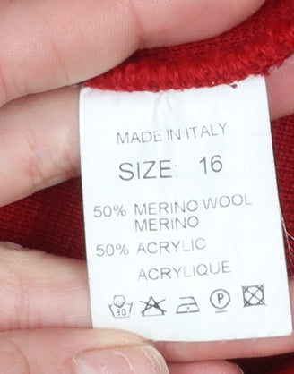 Grazia Women's Red Merino Wool Blend Long Sleeve Cardigan Size 16