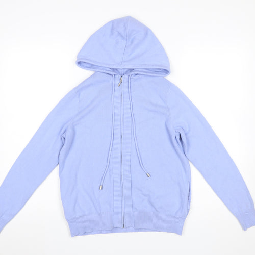 Marks & Spencer Women Blue Hooded Full Zip Knit Jumper Size S