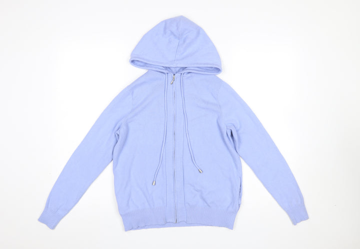 Marks & Spencer Women Blue Hooded Full Zip Knit Jumper Size S