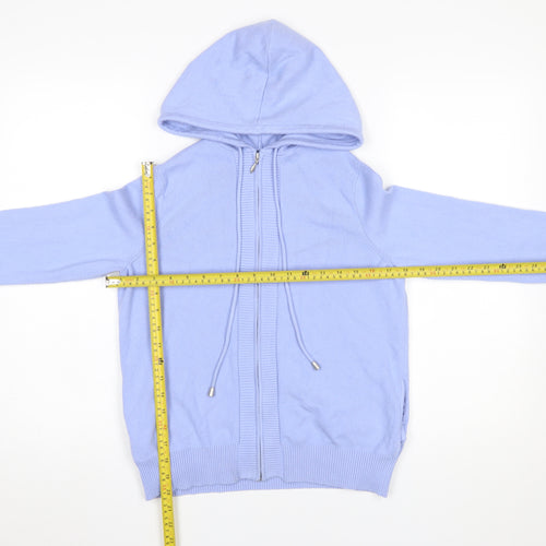 Marks & Spencer Women Blue Hooded Full Zip Knit Jumper Size S