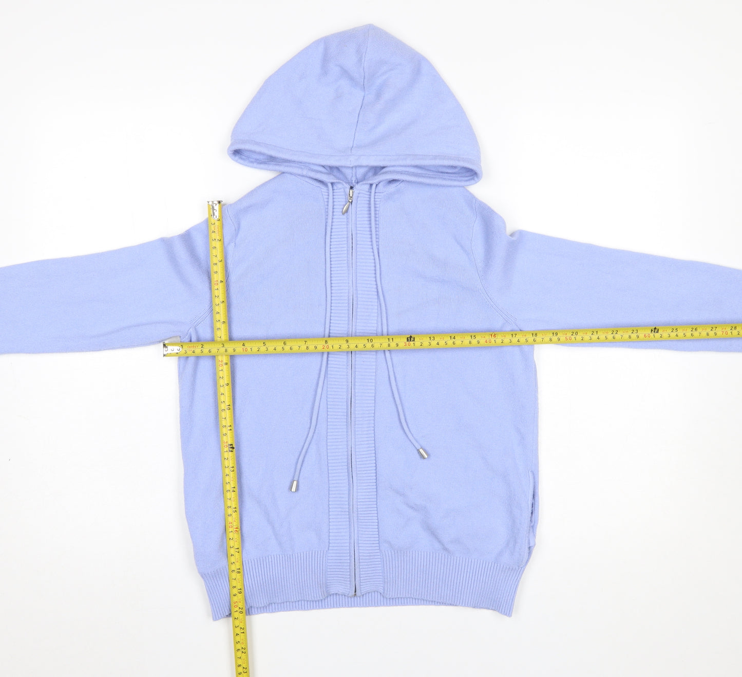 Marks & Spencer Women Blue Hooded Full Zip Knit Jumper Size S
