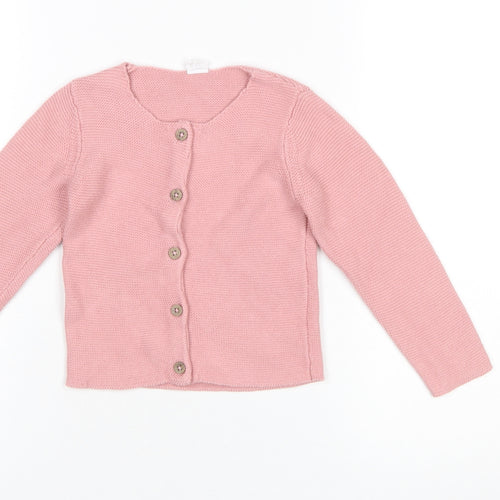 H&M Girls Pink Cotton Knit Cardigan 2-3 Years Long Sleeve Button Front