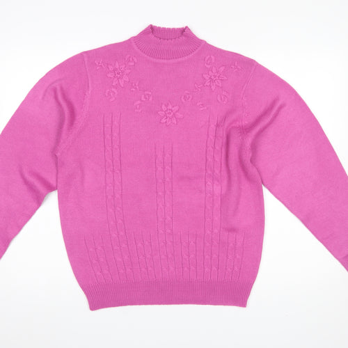 Amalina Women's Pink Acrylic Cable Knit Mock Neck Jumper Size 12/14