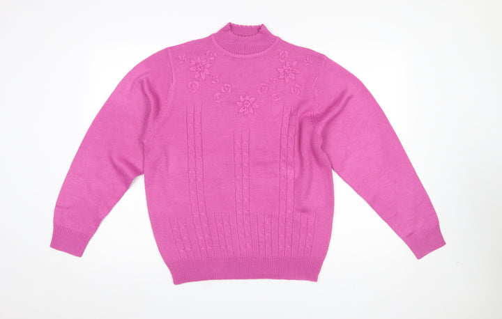 Amalina Women's Pink Acrylic Cable Knit Mock Neck Jumper Size 12/14