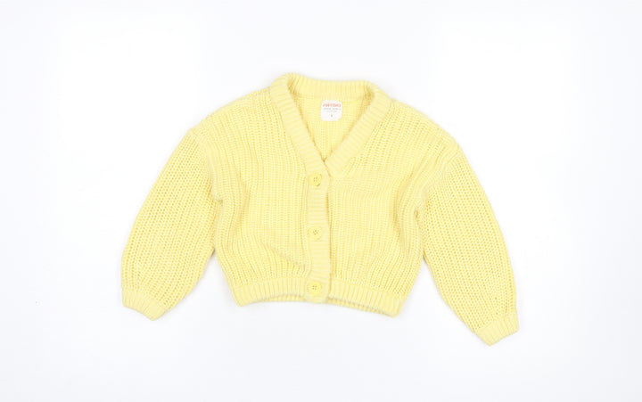 John Lewis Anyday Girls Yellow Cotton Acrylic Button Cardigan Age 6