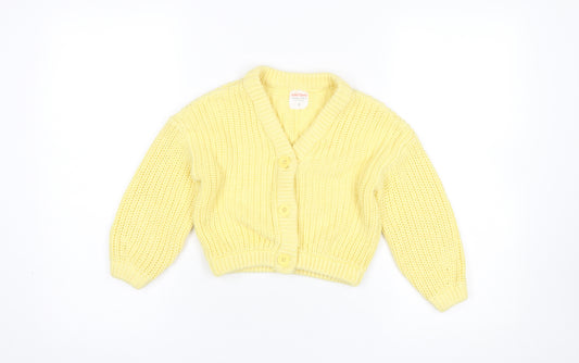 John Lewis Anyday Girls Yellow Cotton Acrylic Button Cardigan Age 6