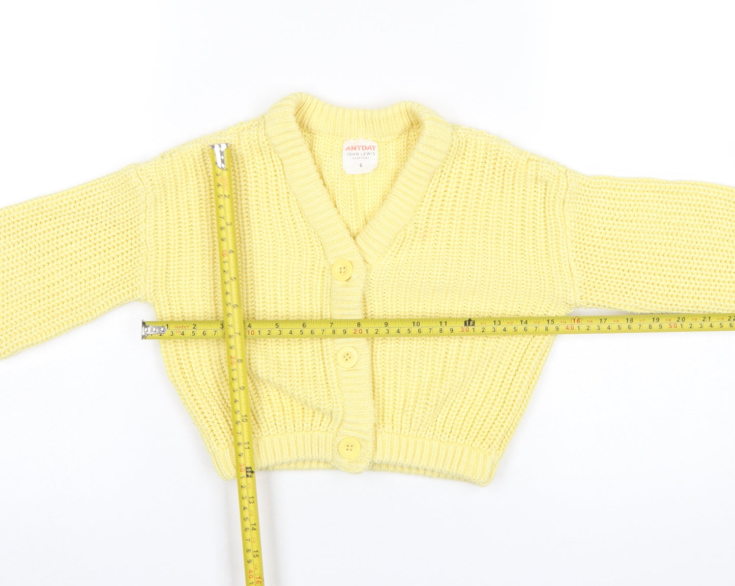 John Lewis Anyday Girls Yellow Cotton Acrylic Button Cardigan Age 6