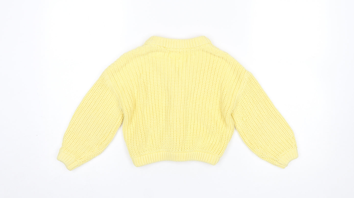 John Lewis Anyday Girls Yellow Cotton Acrylic Button Cardigan Age 6