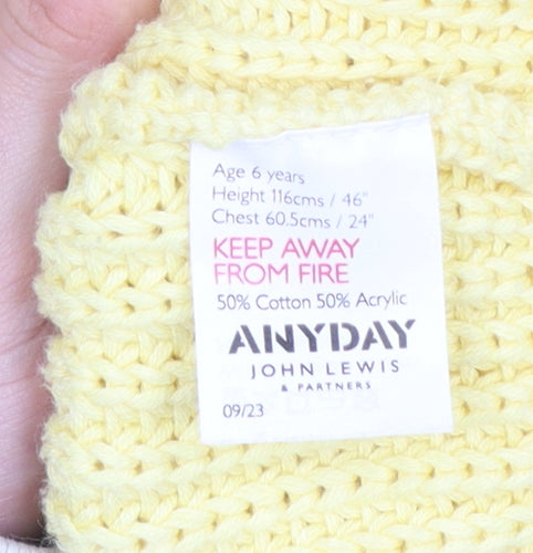 John Lewis Anyday Girls Yellow Cotton Acrylic Button Cardigan Age 6