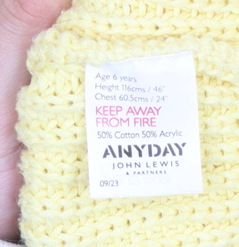 John Lewis Anyday Girls Yellow Cotton Acrylic Button Cardigan Age 6
