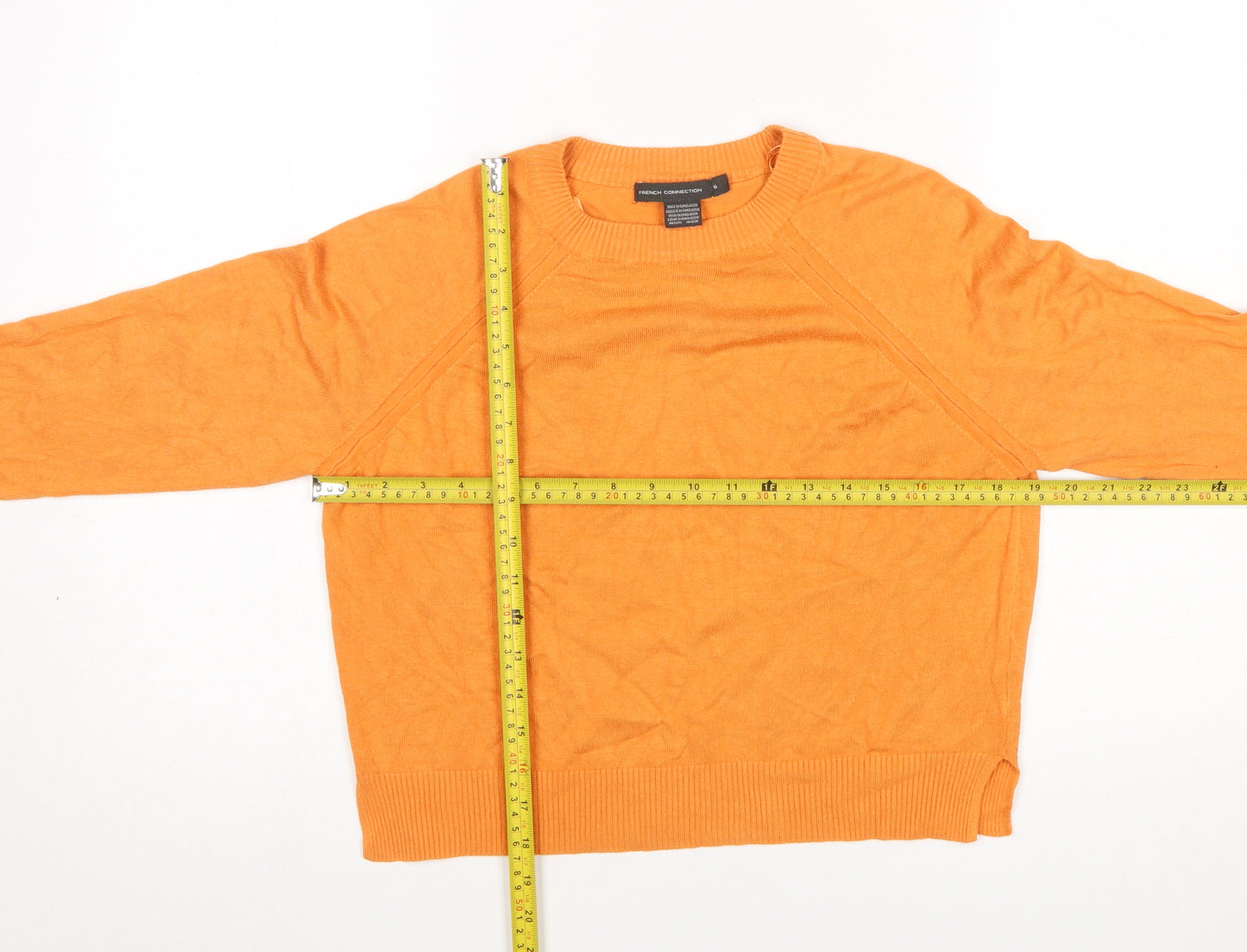 French Connection Women's Orange Crew Neck Viscose Knit Jumper Size S