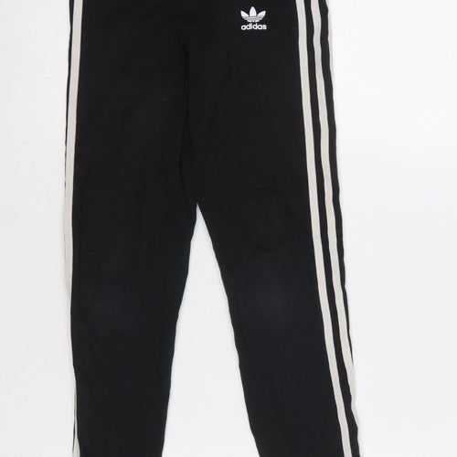 Adidas Girls Black Ankle Leggings 11-12 Years Cotton Stretch Side Stripe