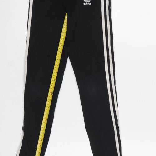 Adidas Girls Black Ankle Leggings 11-12 Years Cotton Stretch Side Stripe