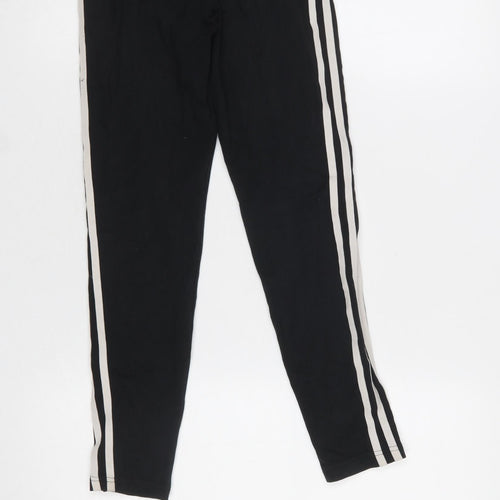 Adidas Girls Black Ankle Leggings 11-12 Years Cotton Stretch Side Stripe