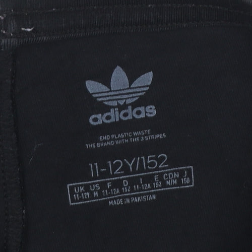 Adidas Girls Black Ankle Leggings 11-12 Years Cotton Stretch Side Stripe