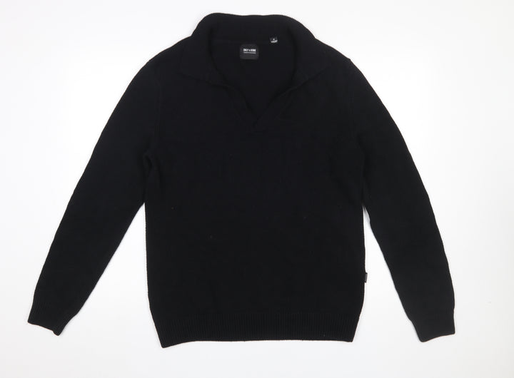 ONLY & SONS Men’s Black Cotton Blend V-Neck Pullover Jumper M