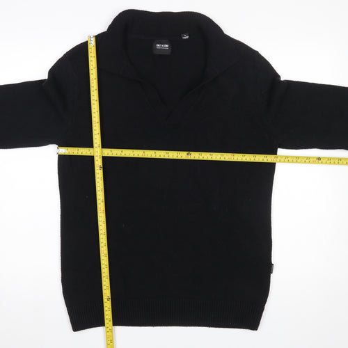 ONLY & SONS Men’s Black Cotton Blend V-Neck Pullover Jumper M
