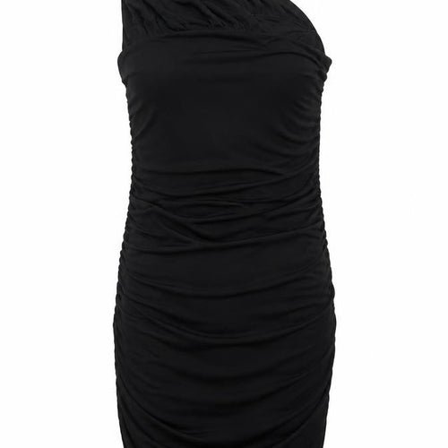 Zara Women Black S One Shoulder Ruched Bodycon Short Dress