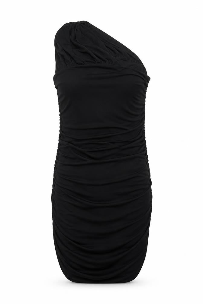 Zara Women Black S One Shoulder Ruched Bodycon Short Dress