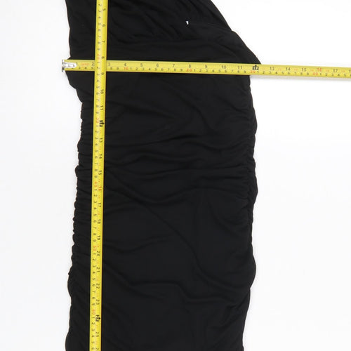 Zara Women Black S One Shoulder Ruched Bodycon Short Dress