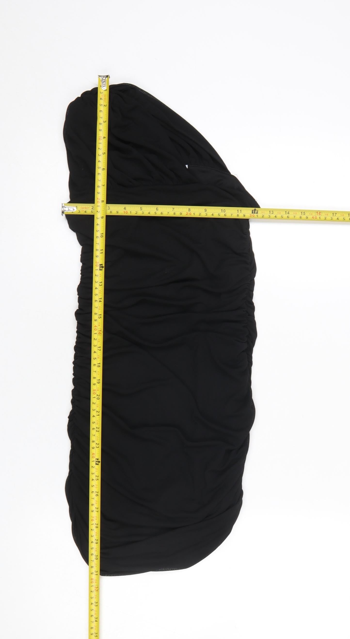 Zara Women Black S One Shoulder Ruched Bodycon Short Dress