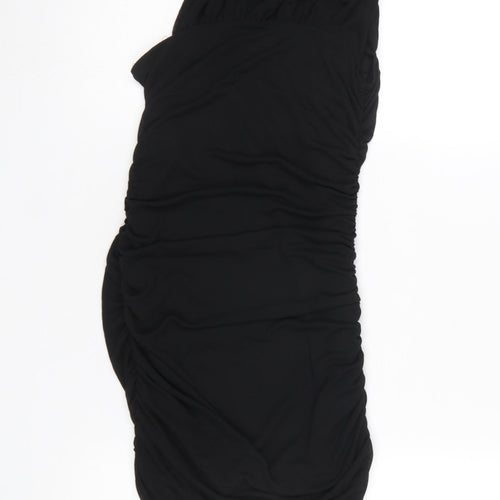 Zara Women Black S One Shoulder Ruched Bodycon Short Dress