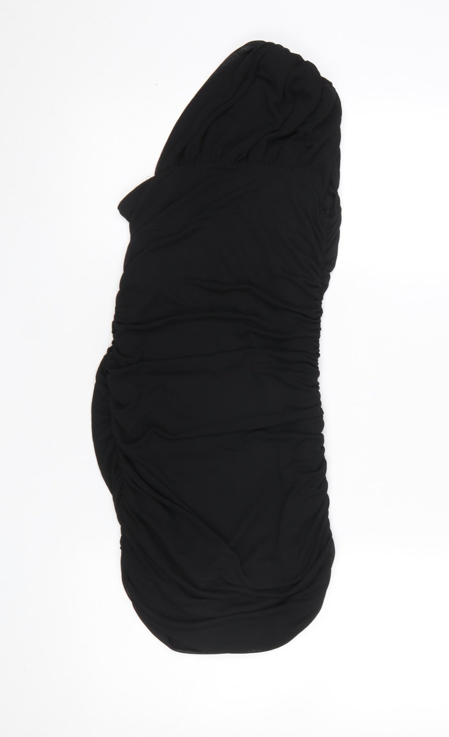 Zara Women Black S One Shoulder Ruched Bodycon Short Dress