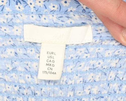 H&M Women’s Blue Floral Cropped Blouse Size L Long Sleeve Boho