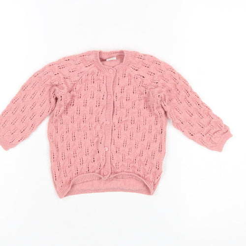 H&M Girls Pink Button Knit Cardigan 12-18 Months Polyester Blend
