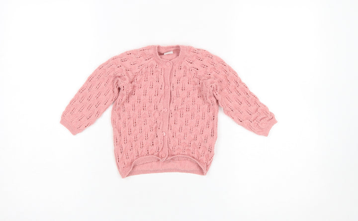 H&M Girls Pink Button Knit Cardigan 12-18 Months Polyester Blend