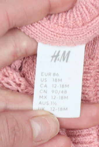 H&M Girls Pink Button Knit Cardigan 12-18 Months Polyester Blend