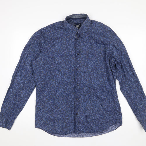 Lerros Men's Blue Floral Cotton Button-Up Long Sleeve Shirt M