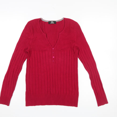 Marks and Spencer Women’s Red V-Neck Henley Jumper Size 10