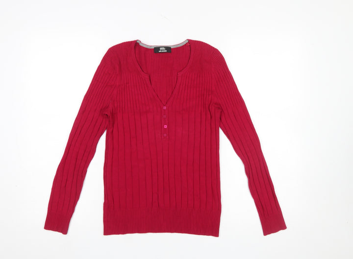 Marks and Spencer Women’s Red V-Neck Henley Jumper Size 10
