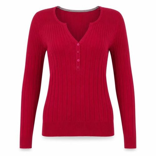 Marks and Spencer Women’s Red V-Neck Henley Jumper Size 10
