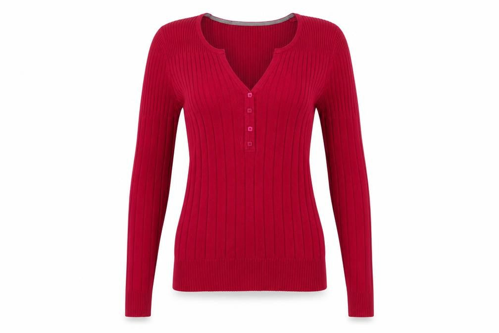 Marks and Spencer Women’s Red V-Neck Henley Jumper Size 10