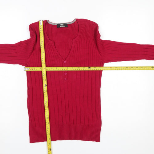 Marks and Spencer Women’s Red V-Neck Henley Jumper Size 10