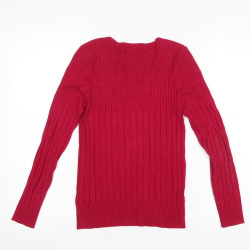 Marks and Spencer Women’s Red V-Neck Henley Jumper Size 10