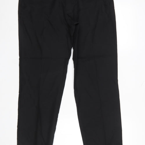 Marks and Spencer Men's Black Regular Fit Polyester Trousers 34W 31L