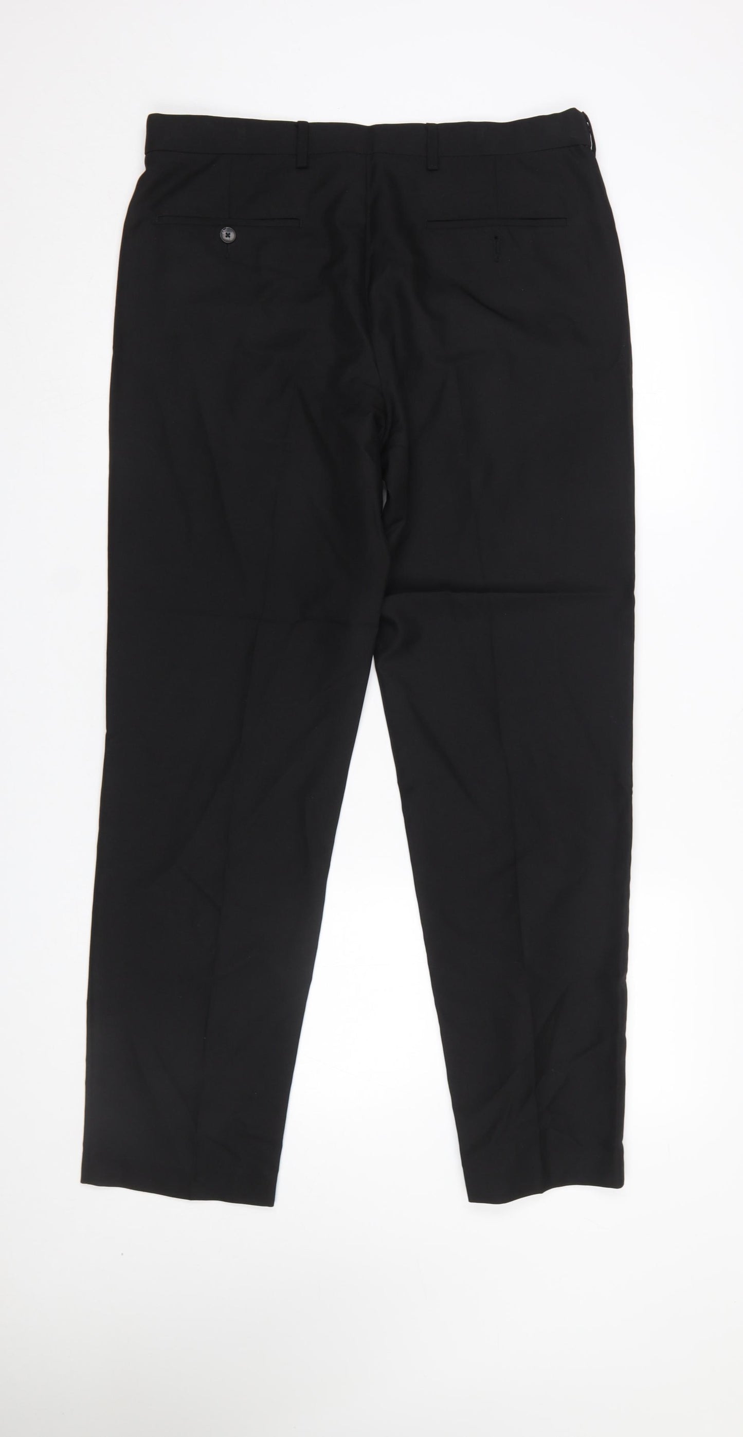 Marks and Spencer Men's Black Regular Fit Polyester Trousers 34W 31L
