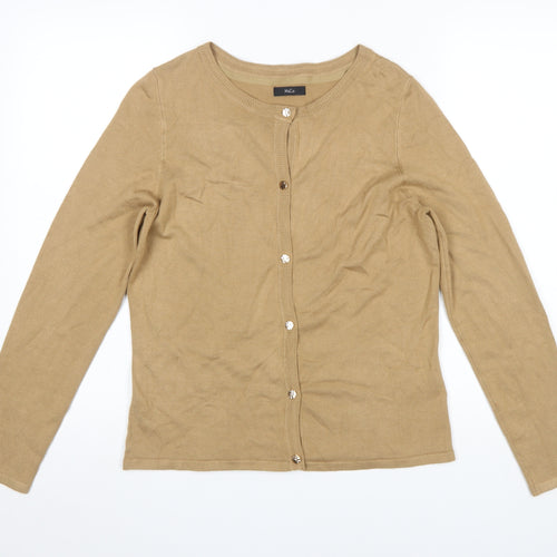 M&Co Women Beige Cardigan Medium Crew Neck Knit Lightweight