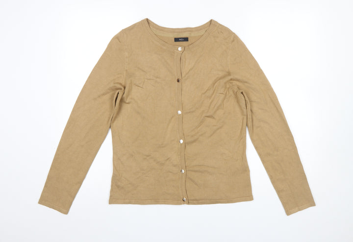 M&Co Women Beige Cardigan Medium Crew Neck Knit Lightweight