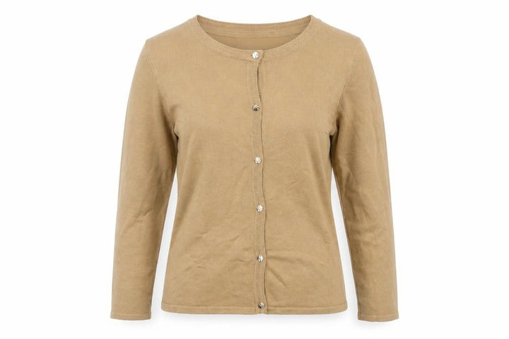 M&Co Women Beige Cardigan Medium Crew Neck Knit Lightweight