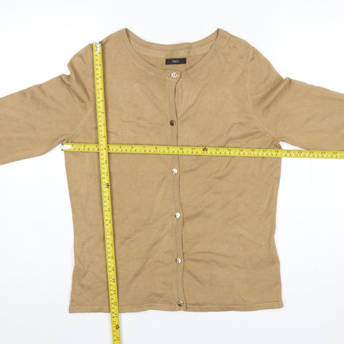 M&Co Women Beige Cardigan Medium Crew Neck Knit Lightweight