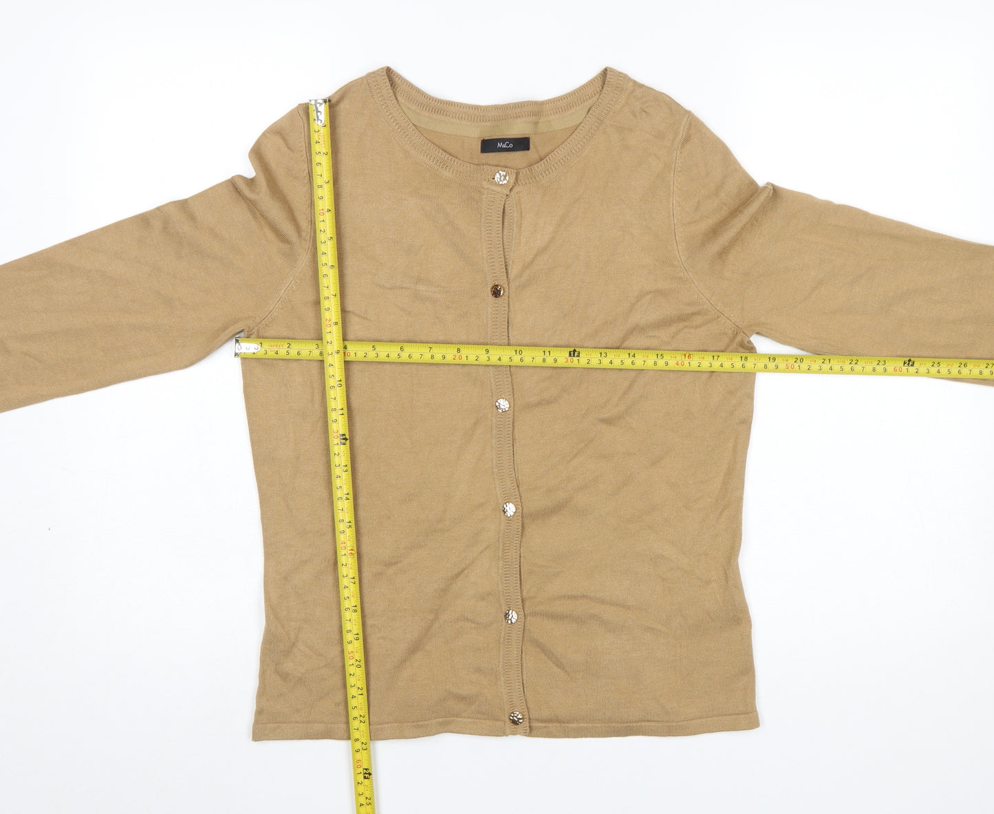 M&Co Women Beige Cardigan Medium Crew Neck Knit Lightweight